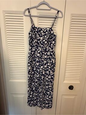 Navy Blue & White Floral Spaghetti Strap Maxi Dress
